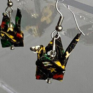 Oriental Black Paper Cranes Earrings